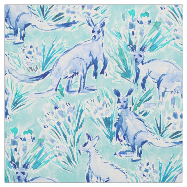 KANGAROO KOURT Aqua Watercolor Fabric (Swatch)