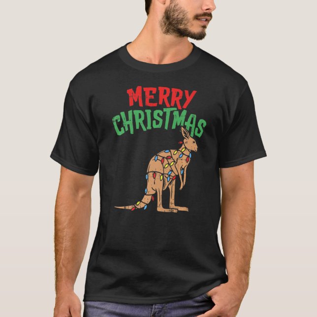 Kangaroo Lights Australia Merry Christmas Pj Match T-Shirt (Front)
