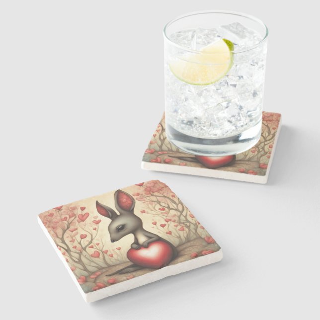 Kangaroo Love 1 Stone Coaster (Side)