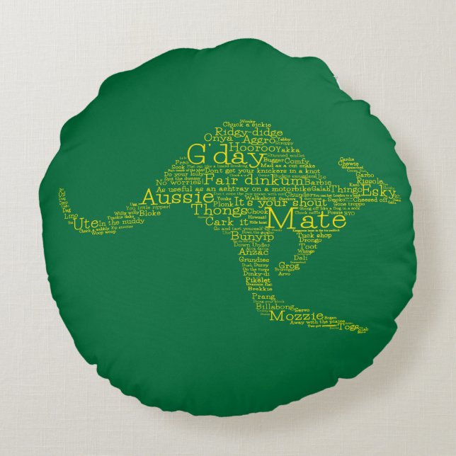 Kangaroo made of Australian slang Round Cushion (Back)