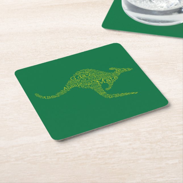 Kangaroo made of Australian slang Square Paper Coaster (Angled)