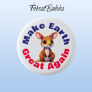 Kangaroo, Make Earth Great Again, Environmental 3 Cm Round Badge