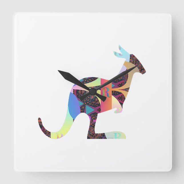 Kangaroo Monogram R  Square Wall Clock (Front)