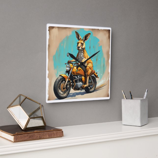 Kangaroo motorbike square wall clock (Office)