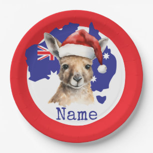 Kangaroo on Australia Flag Paper Plate