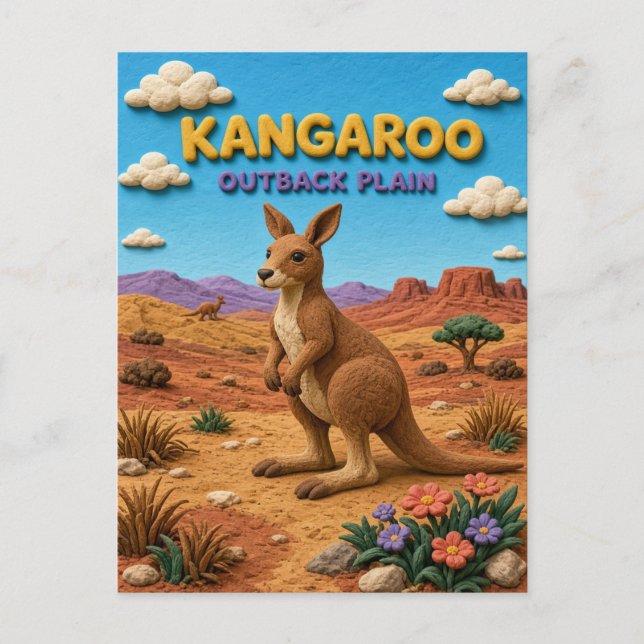 Kangaroo, Outback Plain Clay Art Postcard (Front)