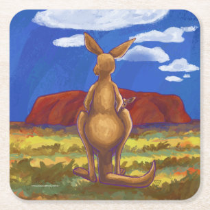 Kangaroo Party Centre Square Paper Coaster