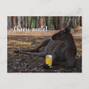 Kangaroo Relaxing with Beer Australia Funny Postcard