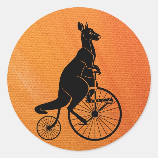 Kangaroo Riding a Bike Classic Round Sticker (Front)