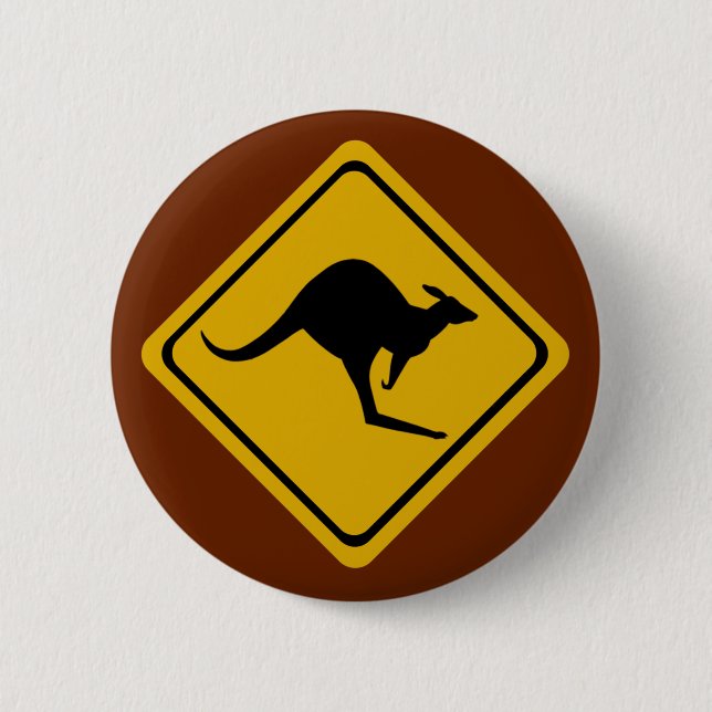 kangaroo road sign 6 cm round badge (Front)
