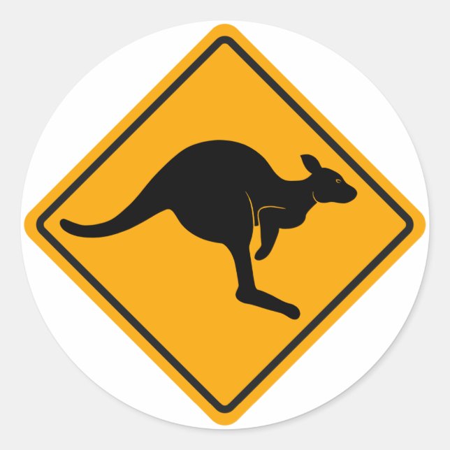 Kangaroo Road Sign Classic Round Sticker (Front)