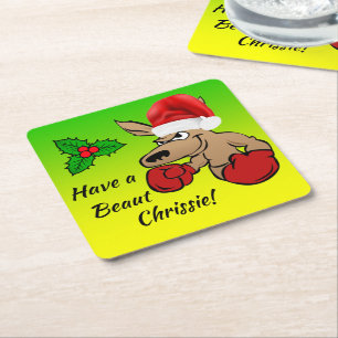 Kangaroo Santa  Australian Christmas Party  Square Paper Coaster