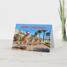 Kangaroo Santa Skate Christmas Card