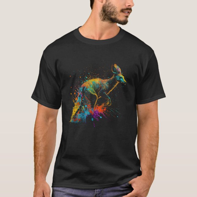 Kangaroo Splash Art Kangaroo Retro Colorful Kangar T-Shirt (Front)