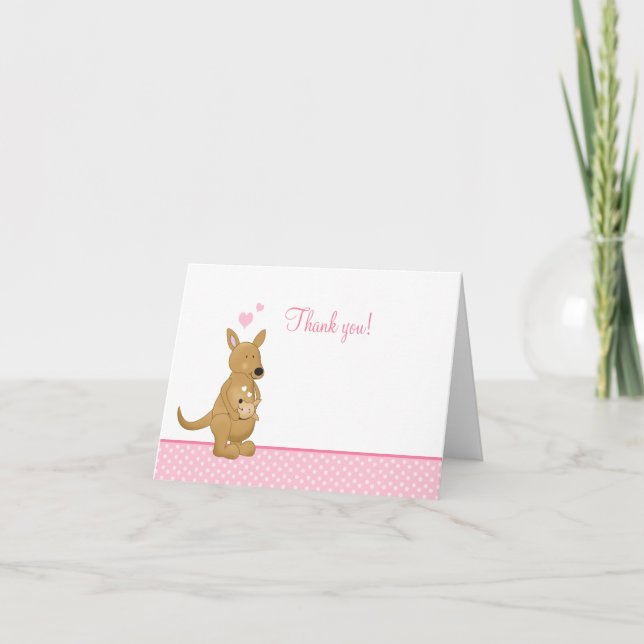 Kangaroo Thank you Notes - Mummy and Baby Pink (Front)