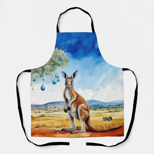Kangaroo under gumtree with Christmas baubles Apron (Front)