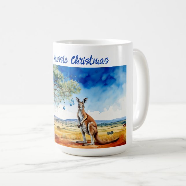 Kangaroo under gumtree with Christmas baubles Coffee Mug (Front Right)