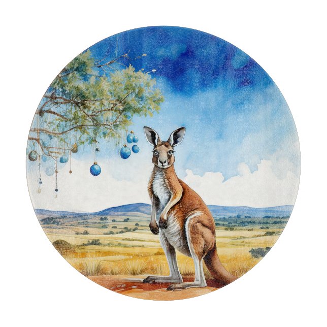 Kangaroo under gumtree with Christmas baubles Cutting Board (Front)