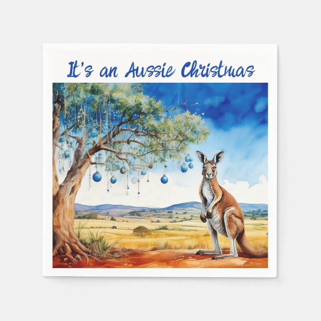 Kangaroo under gumtree with Christmas baubles Napkin (Front)