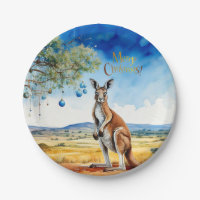 Kangaroo under gumtree with Christmas baubles