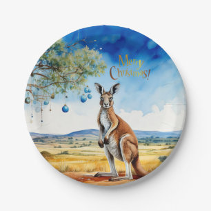 Kangaroo under gumtree with Christmas baubles Paper Plate