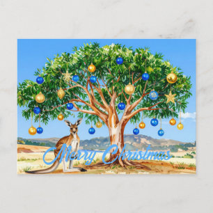 Kangaroo under gumtree with Christmas baubles Postcard