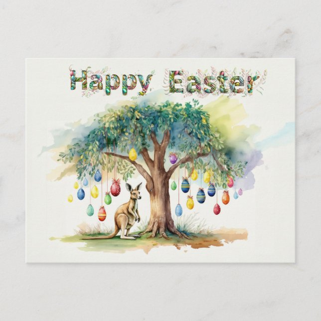 Kangaroo under gumtree with Easter eggs Postcard (Front)
