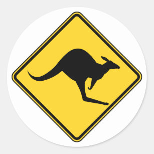 kangaroo warning danger in australia day classic round sticker