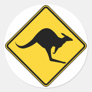 kangaroo warning danger in australia day classic round sticker