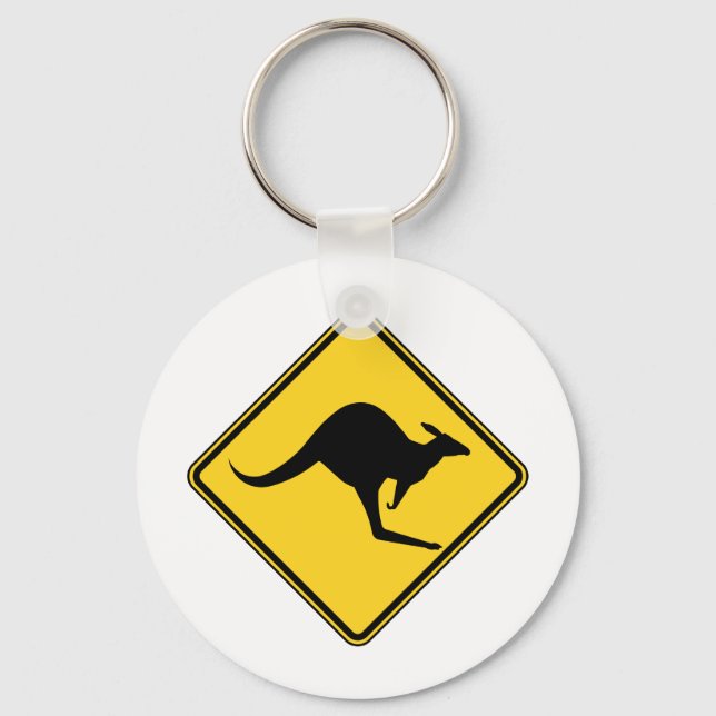 kangaroo warning danger in australia day key ring (Front)