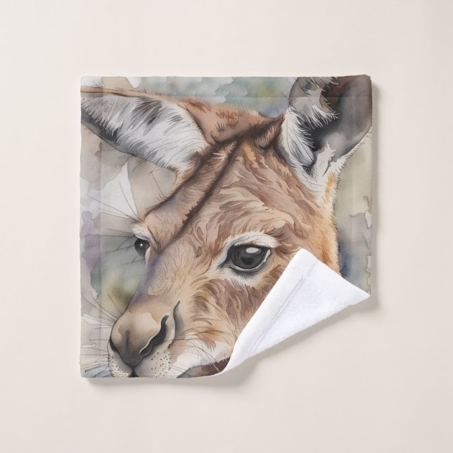Kangaroo Watercolor Art  Bath Towel Set (Wash Cloth)