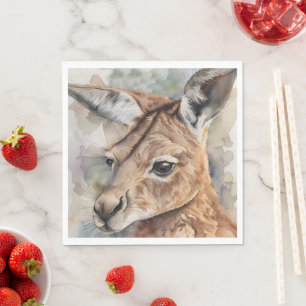 Kangaroo Watercolor Art Napkin