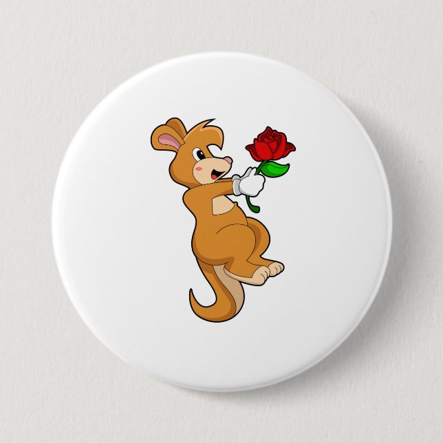 Kangaroo with Flower 7.5 Cm Round Badge (Front)