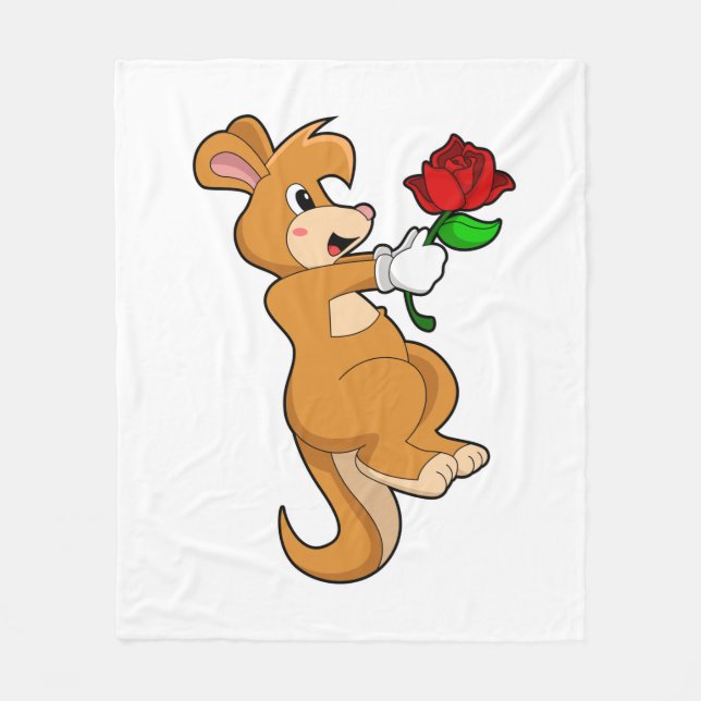 Kangaroo with Flower Fleece Blanket (Front)