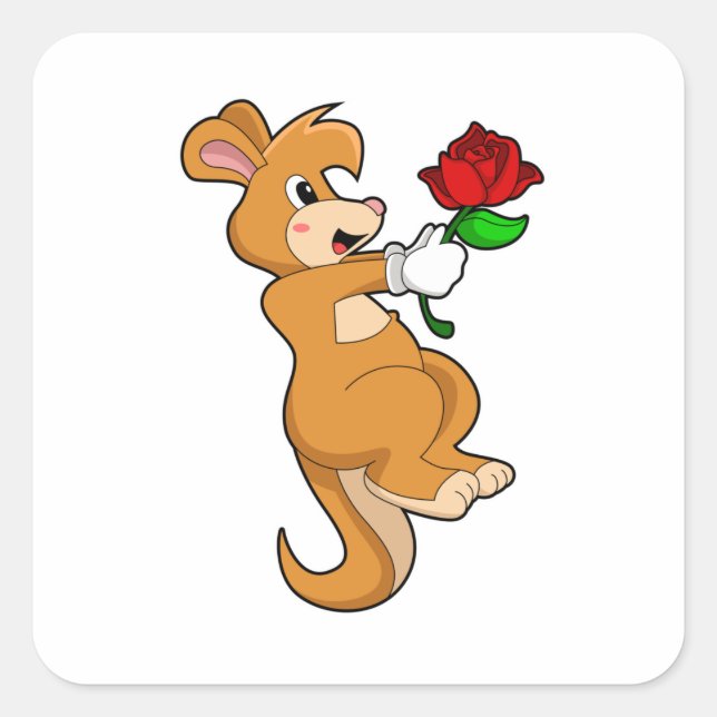 Kangaroo with Flower Square Sticker (Front)
