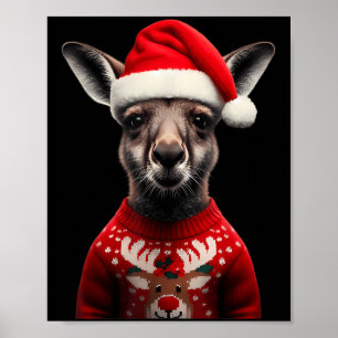 Kangaroo With Santa Hat Christmas Australia Xmas Z Poster