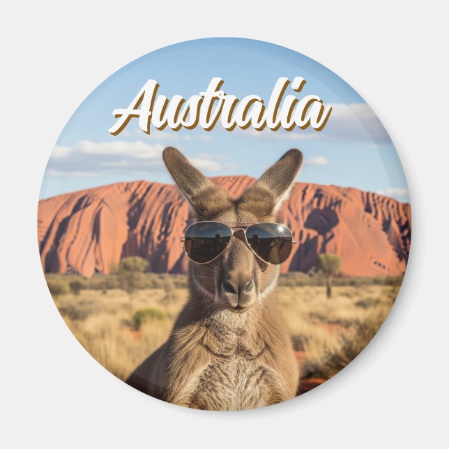 Kangaroo with sunglasses at Uluru Australia Magnet (Front)
