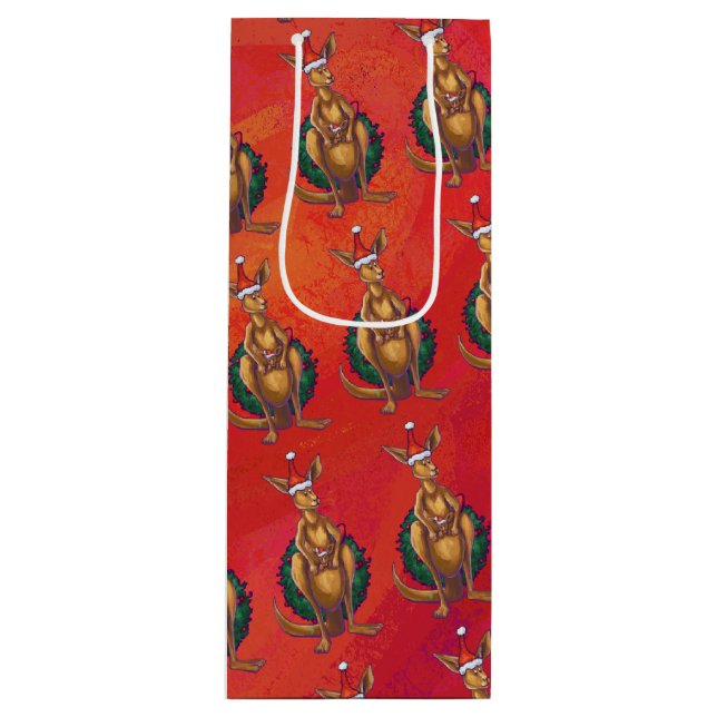 Kangaroo Xmas On Red Wine Gift Bag (Front)