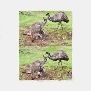 Kangaroos And Emu, Small Fleece Blanket. Blanket