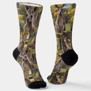 Kangaroos And Wattle Trees Photo Collage, Socks