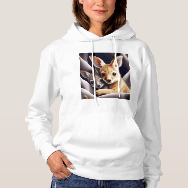 Kangaroo's Baby in Mother Pouch Print Hoodie (Front)