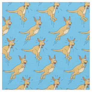 Kangaroos Cute Kids Cartoon Blue Fabric