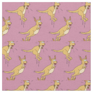 Kangaroos Cute Kids Cartoon Pink Fabric