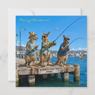 Kangaroos Fishing Elizabeth Pier Hobart Tasmania Holiday Card