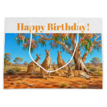 Kangaroos under flowering gumtree Happy Birthday