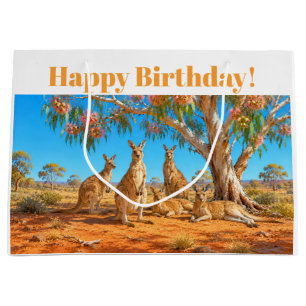 Kangaroos under flowering gumtree Happy Birthday Large Gift Bag