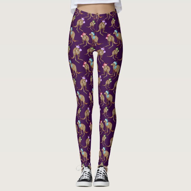 Kangaroos with Santa Hats  Leggings (Front)