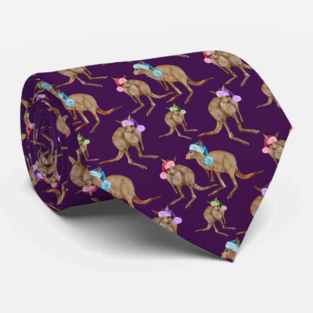 Kangaroos with Santa Hats Tie (Rolled)