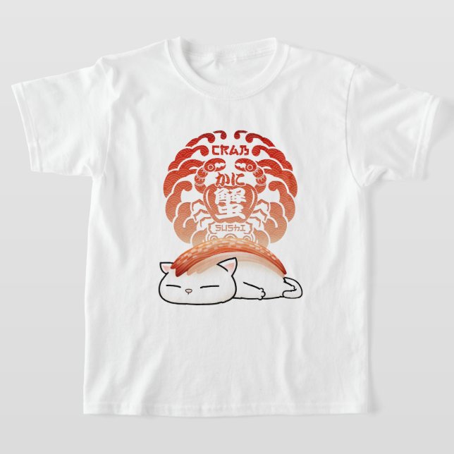 Kani Crab Sushi Cat  T-Shirt (Laydown)