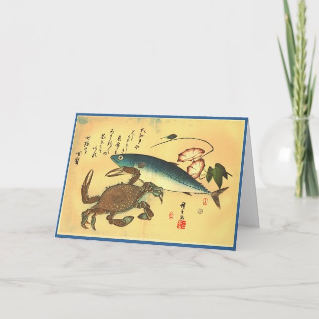 Kani or Kegani & Saba - Hiroshige's Japanese Fish Card (Front)